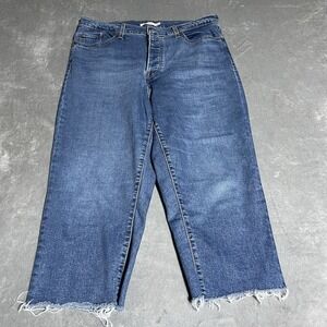 Levis Wedgie Straight Jeans Womens 16W Blue Button Fly Cropped Raw Hem Denim